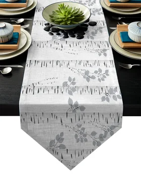 

Birch Trees Have Striped Leaves On Their Trunks Table Runner Christmas Decorations for Home Table Decorarion