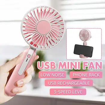 

Portable Fan Mini USB Charging Noiseless Desktop Electric Fan Built-in battery Cool Summer Office Home Fans with Phone Holder