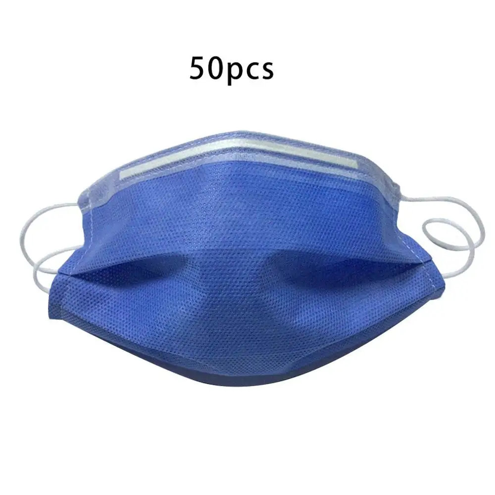 

Hot Sale Mask 50pcs Blue Anti-fog and dust-proof Non-woven PM2.5 mask Anti Smoke Mask Face Protective Mask 3 layers thickened