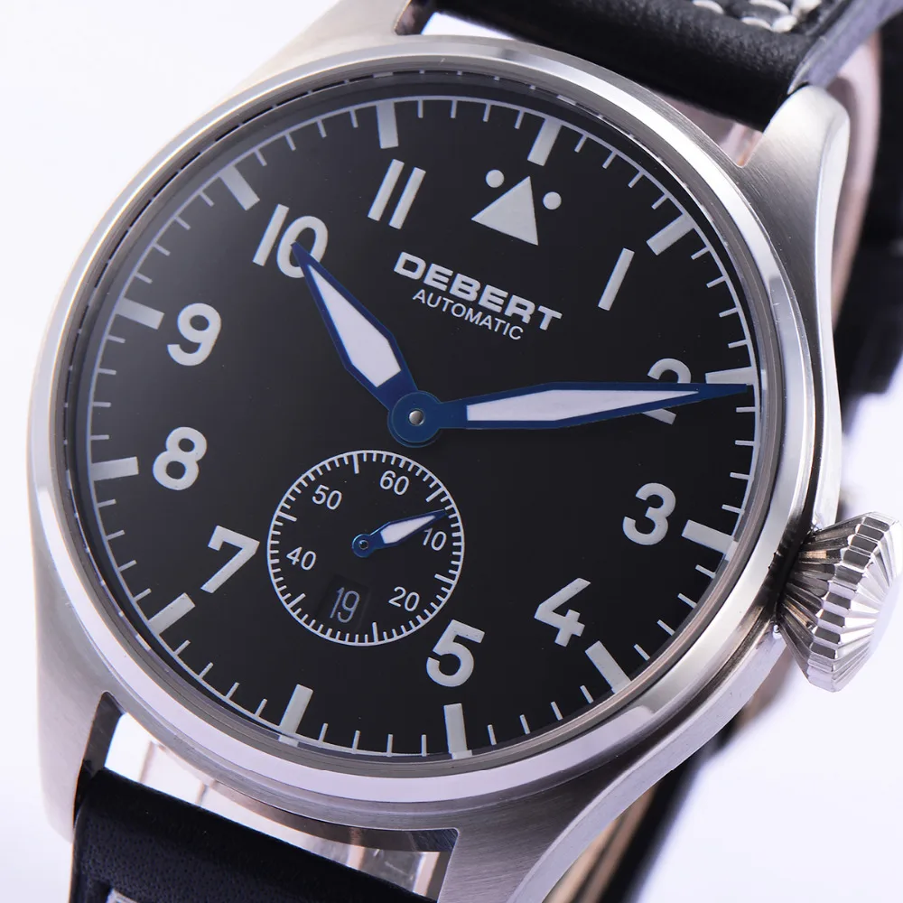 

Debert 42mm Black Dial Sapphire Crystal relogio masculino Leather Strap Automatic Wrist men watch