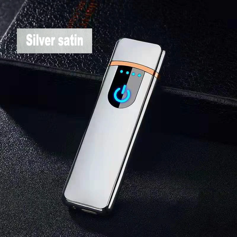 Электронная зажигалка серии Silver satin популярная с сенсорным экраном для зарядки
