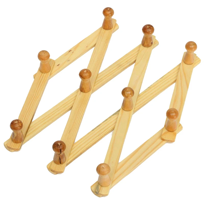 Accordion Wall Hanger 10 Hooks Pack Of 2 Natural Wood Wall Mounted Expandable Accordion Peg Coat Rack Hanger 2 Pack
