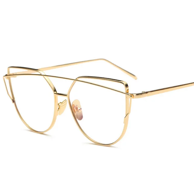 RBRARE Cat Eye Glasses for Women Alloy Anti Blue Light Glasses Optical Clear Lens Cateye Glasses Frame Vintage Metal Eyeglasses Gold-T