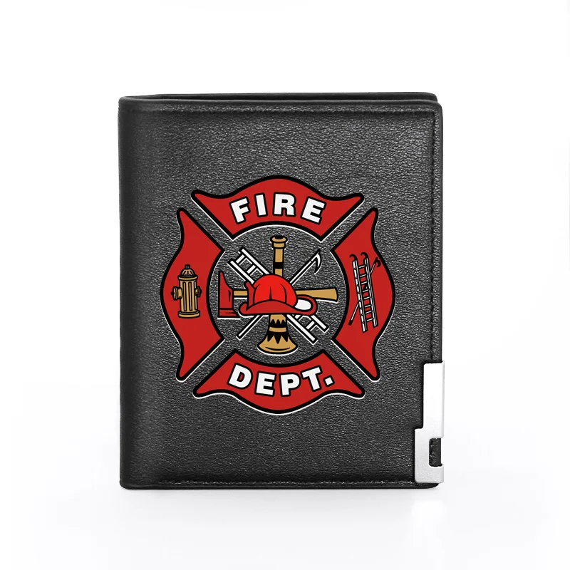 Men Women Leather Wallet Firefighter Control Cover Billfold Slim Credit Card/ID Holders Inserts Money Bag Male Short Purses 