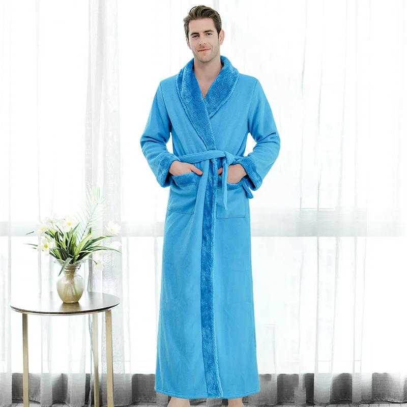 men robe 2 Очень длинный, размера плюс, зимний, толстый, теплый, фланелевый, коралловый флис, вафельный, кимоно, халат для мужчин и женщин, роскошный халат, мужской банный Халат - Цвет: men robe 2