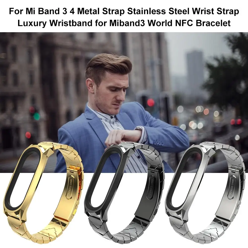 Металлический ремешок из нержавеющей стали для Mi Band 3 4 роскошный браслет World NFC |