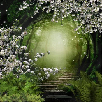 

8x8FT Enchanted Fairy Forest Tree Path White Flowers Mist Custom Photo Studio Background Backdrop Vinyl 240cm x 240cm
