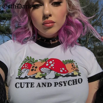 

Goth Dark O-Neck E-Girl Female T-Shirt Harajuku Summer Y2K Streetwear Bodycon Cute Mushroom Print Women’s Tees Sweet Fashion