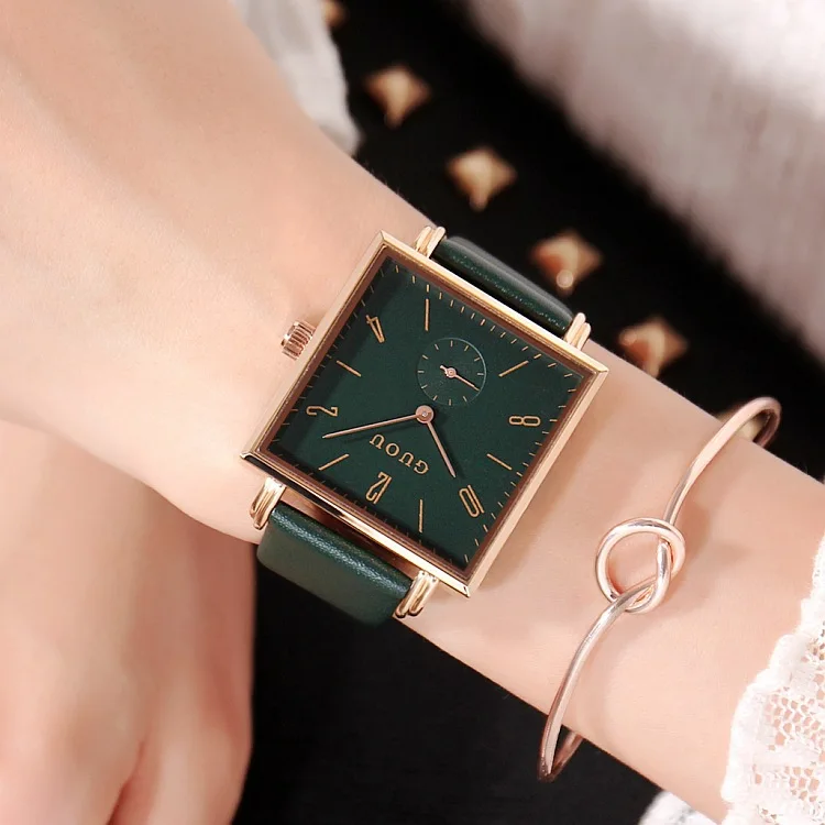 

Ancient Europe Square Women's Leather Strap Watch Simple WOMEN'S Watch with Numbers Measuring Fashion Square Trend Women's Watch