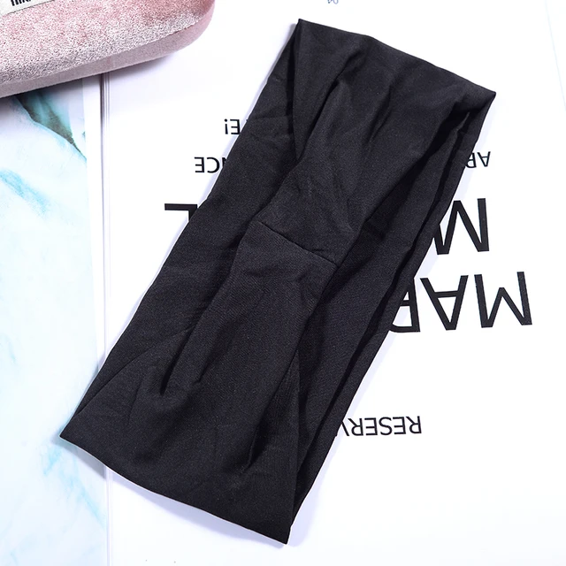 Women Headband Twist Turban Solid Wide Knitted Knotted Yoga Twisted Hairband Accessories For Turban Bandage Bandanas Hair Bands 02-Black