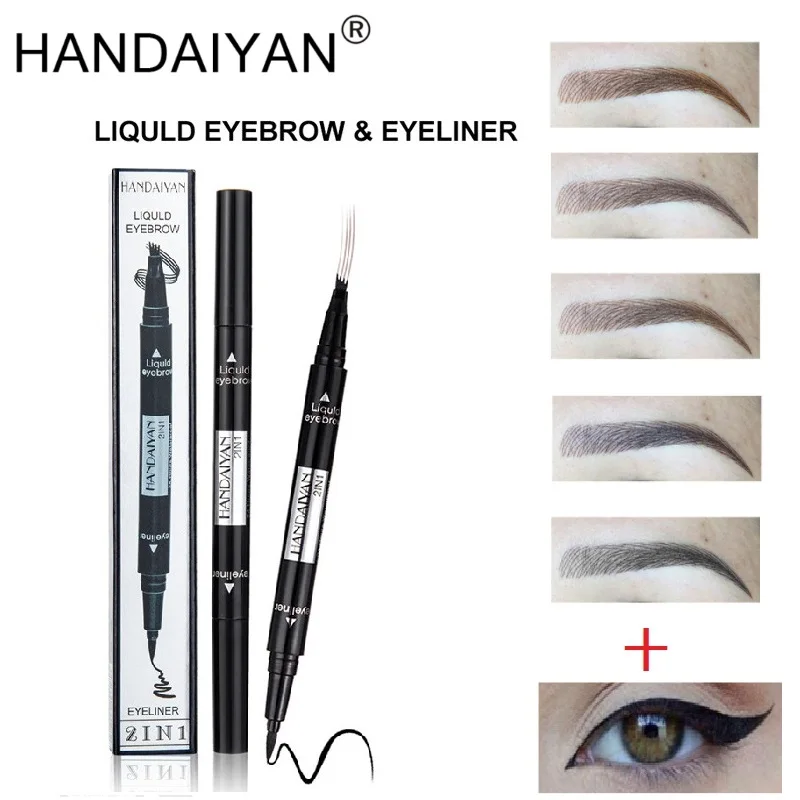 

HANDAIYAN 2 In 1 4 Tip Microblading Eyebrow Pen + Liquid Eyelliner Pecil Double-end Waterproof Long Lasting Cosmetic TSLM2