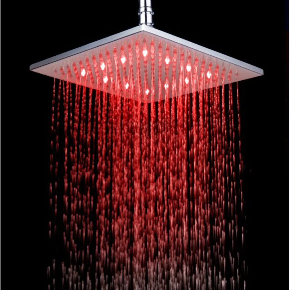 

Hot New 8" Brushed Nickel BN LED Square Shower Spray Sprinkler Head Temperature Sensor 3 Color Changing