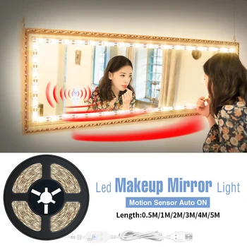 

LED Makeup Mirror Light USB Hollywood Dressing Table Lamp LED Dimming Bathroom Vanity Lights LED Motion Sensor Ampoule Strip 5V