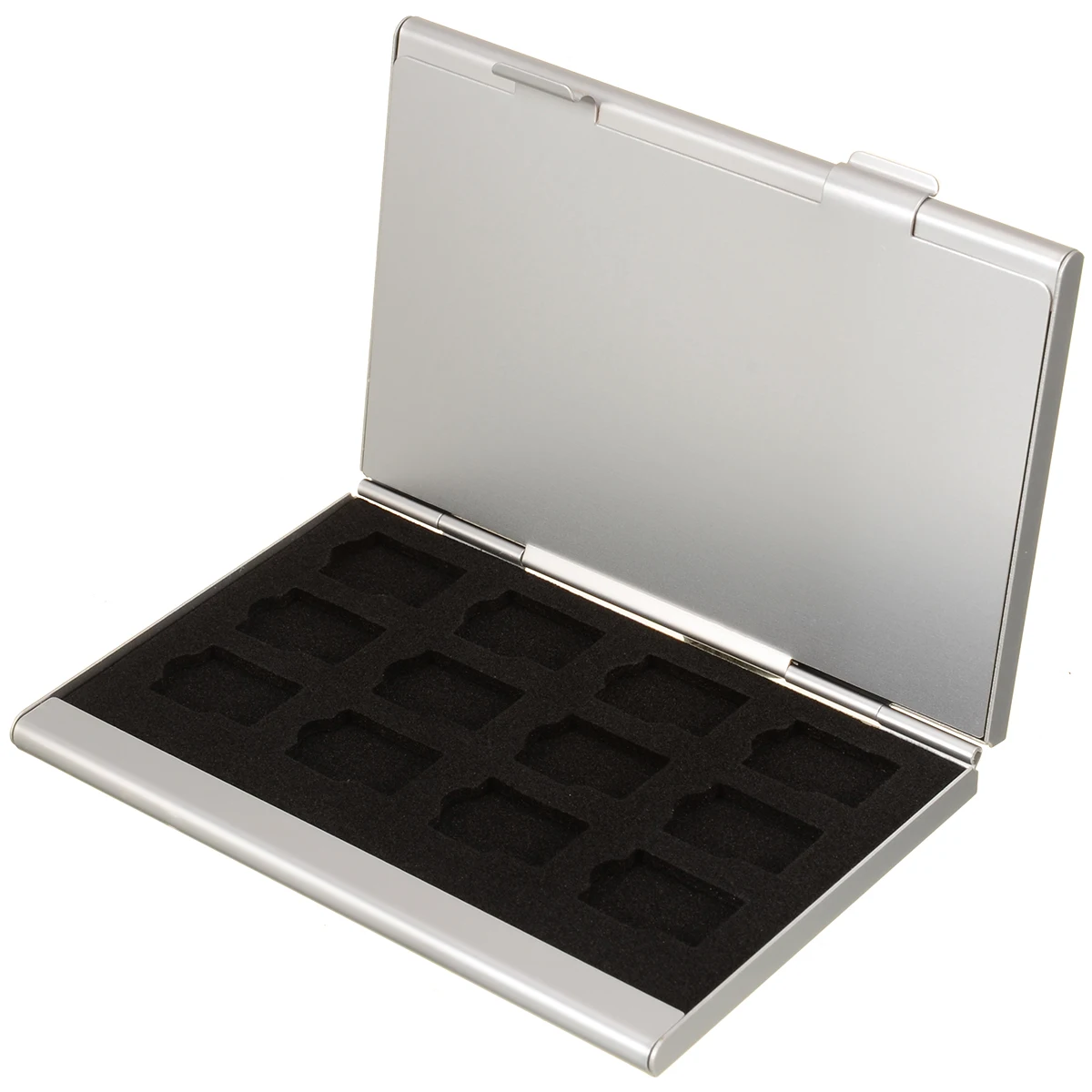 Computer Internal Storages 1pc 24IN1 EVA Spomge Slots TF Cards Storage Case Box Silver Aluminum Alloy Shell 9.2*6*1cm