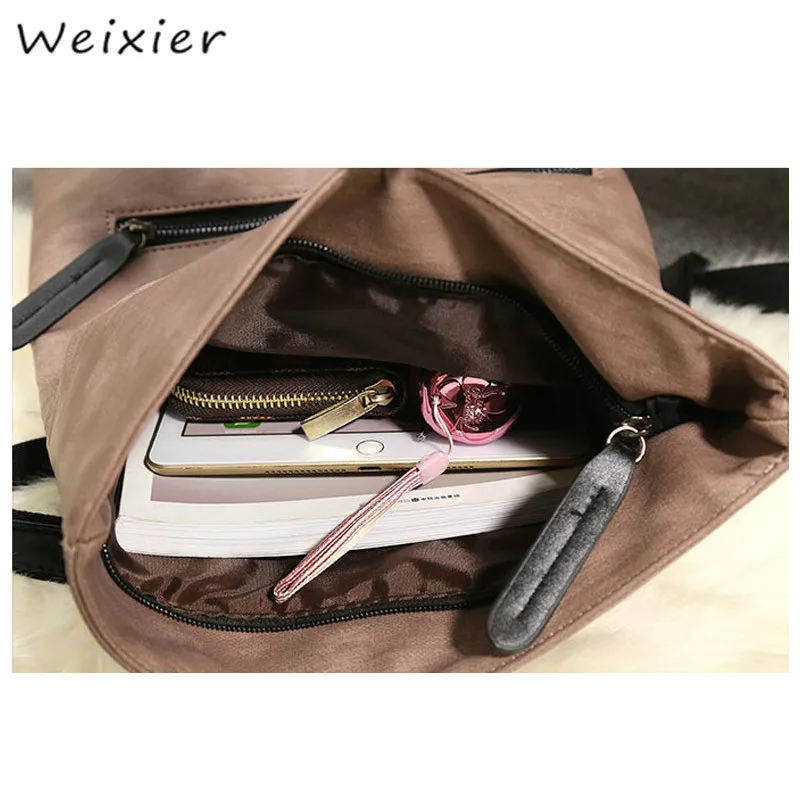 WEIXIER 2 pz/комплект Donne Zaino di Cuoio Delle Donne Zaino Borse da Scuola per Gli aducenti di Marca Famosa Femal Nero LQ-57
