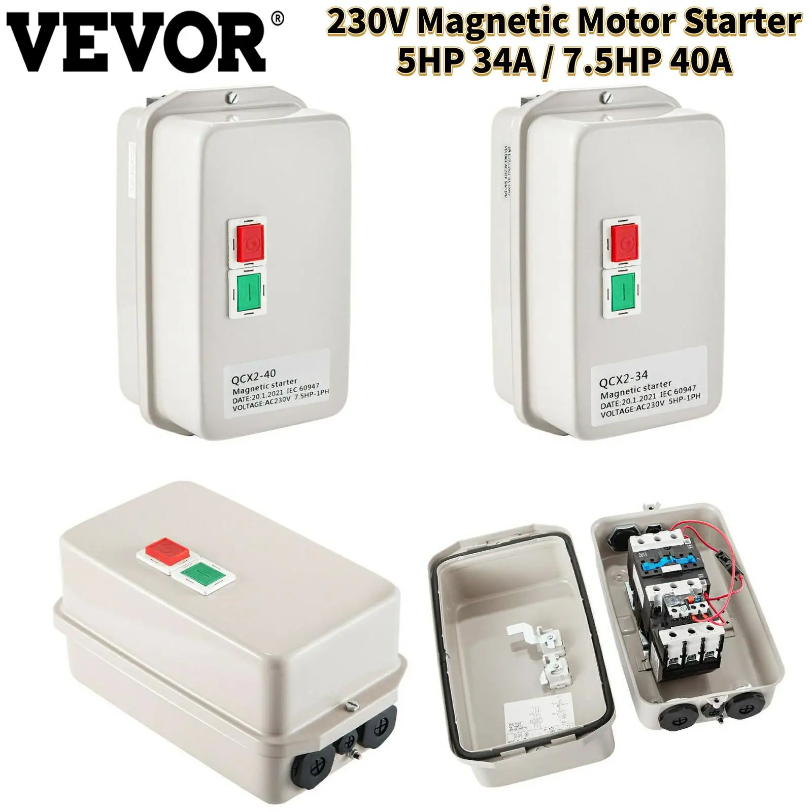 VEVOR 5 HP Single Phase Magnetic Starter Motor Control 230 Volt 34 Amps Switch 