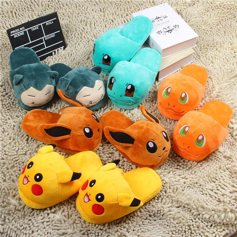 

9 Styles Cartoon Slippers Home Warm Shoes Indoor Bedroom Slides Warm Plush Pikachu Snorlax Eevee Gengar Jigglypuff Dolls Slipper