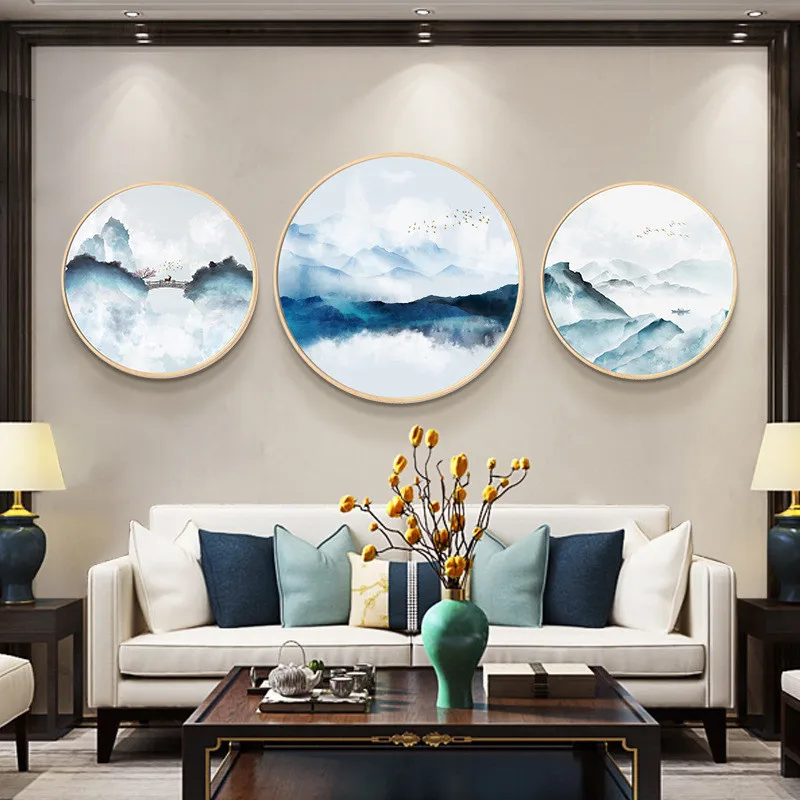 

New Chinese Style Living Room Decorative Quadro Paintings By Numbers Abstract Circular Zen Mural Tea Room Landscape Porch