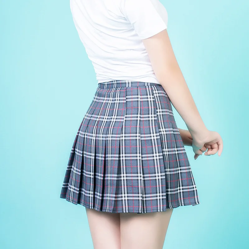 Women Skirt Preppy Style High Waist Chic Stitching Skirts Summer Grids Pleated Skirt Women idol Sweet Girls Dance Skirt