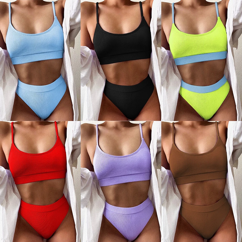 Bikini Sethigh waisted bikini set ZTVitality Solid Sexy Bikini Set 2022 New Arrival Biquini Padded Bra Bandage Halter Swimsuit Women's Swimwear Summer Beachwear cheap bikini sets