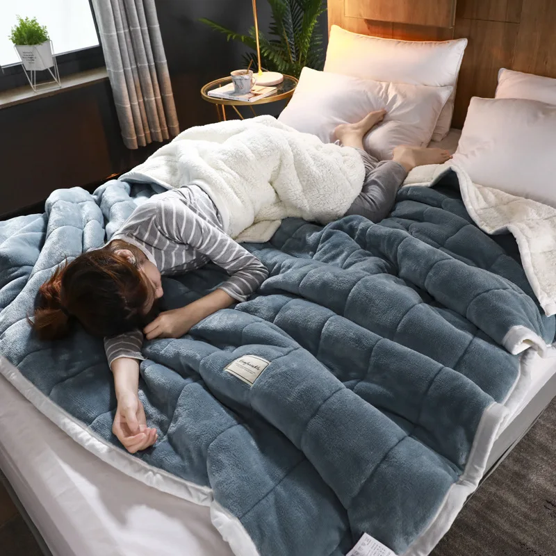 Sherpa Fur Home Bedding Blankets Thick Winter Plush Plaid Bedspread Newborn Sleeping Quilt Berber Fleece Outdoor | Дом и сад