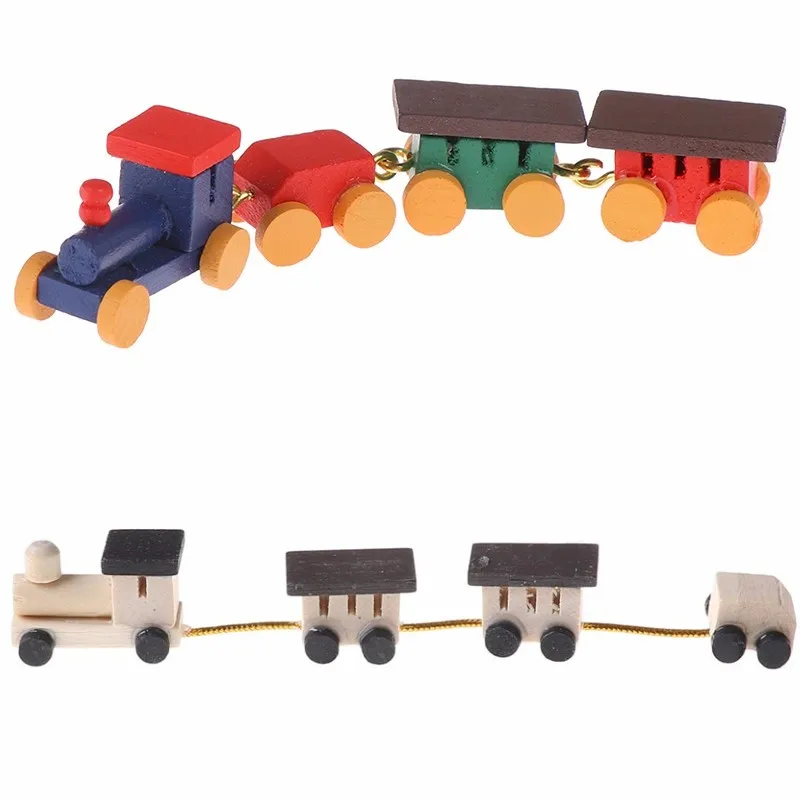 train en bois,locomotive et 3 wagons,miniature maison de poupée,vitrine  **CL11 