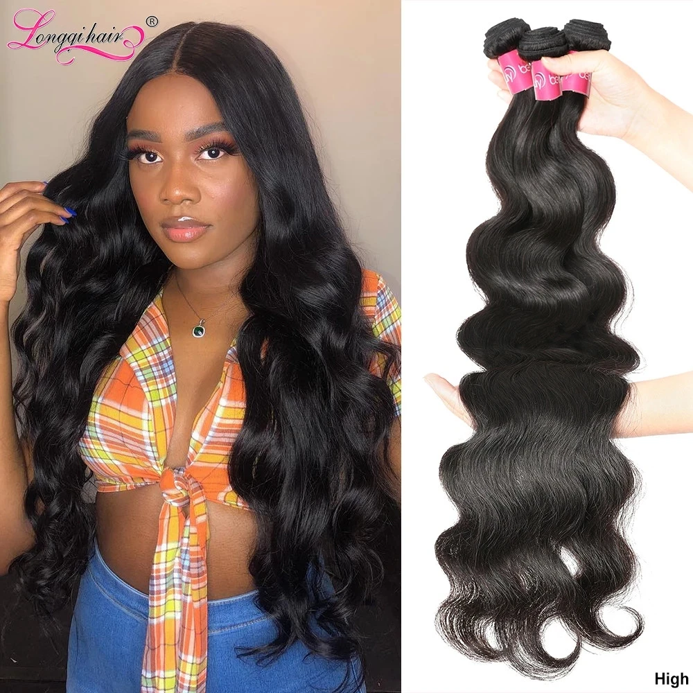 Longqi ブラジルのヘアエクステンション 織り 自然なウェーブのかかった髪 黒 バージン 3 4バンドル 30インチ Hair Bundles Hair Malaysianhair Weave Aliexpress
