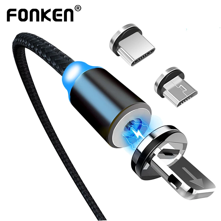 Магнитный кабель FONKEN usb type-C для быстрой зарядки, магнитный кабель для зарядки Umidigi F2, Шнур Micro usb для Xiaomi Redmi S9