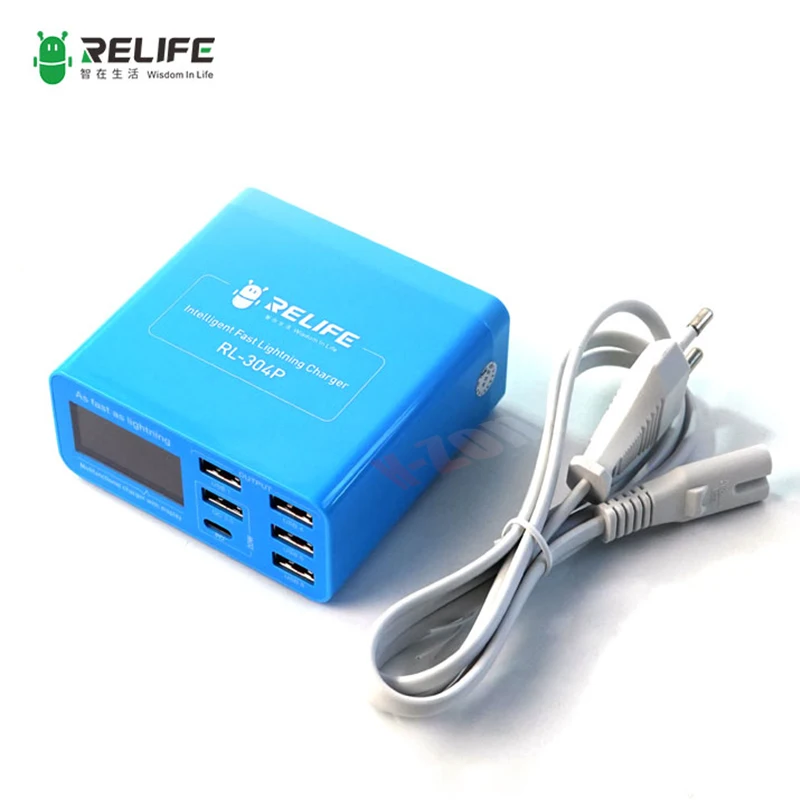 

RL-304P Smart 6-port digital display lightning fast charger for IP/HW/VI/OP/MI/MZ/SAM mobile phones tablets charging