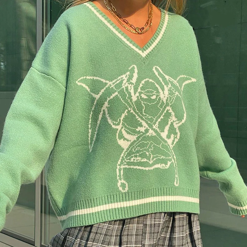 Y2K-suéter con estampado elegante para mujer, ropa de calle de gran tamaño, Jersey de punto informal para otoño e invierno, jerséis de punto sueltos a la moda, tops