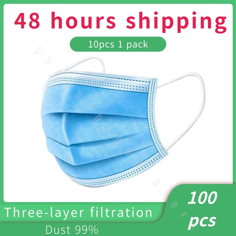 

24-48 hours Shipping 100pcs Disposable Protective Mask 3 Layers Anti Dust Flu Windproof Antivirus Bacteria Breathable Mouth Mask