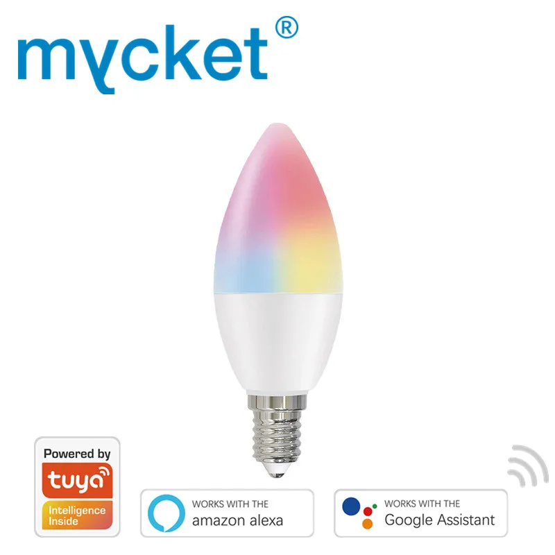 Светодиодная RGB лампа Tuya E14 Smart Life с Wi-Fi приглушаемый разноцветный светильник