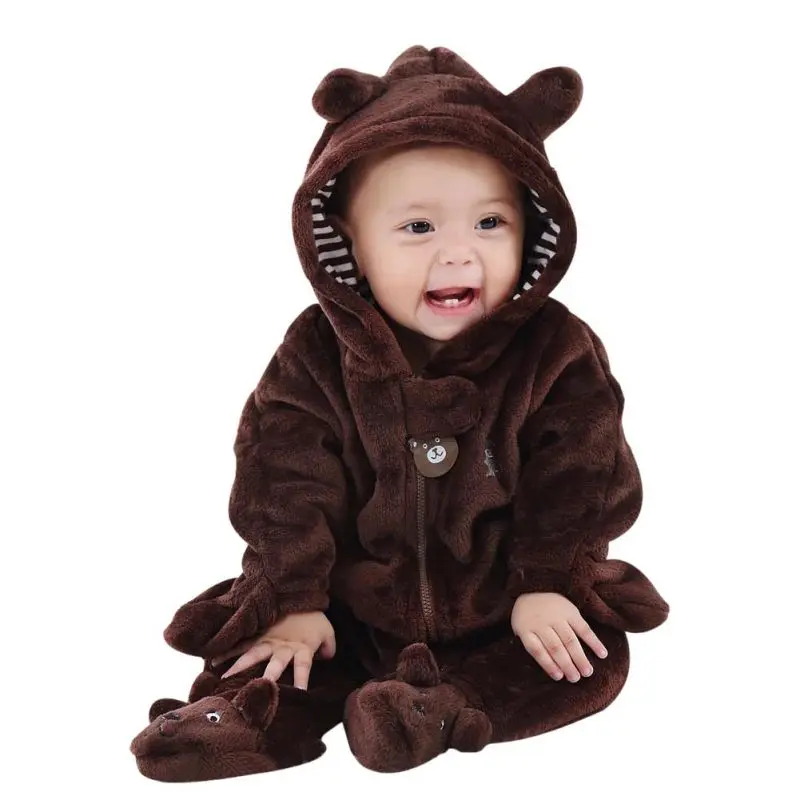 Младенческая Детская одежда осень зимние комбинезоны мягкие с длинными рукавами с принтом милого медведя и надписью Комбинезоны Детская одежда 0-2YHigh качества