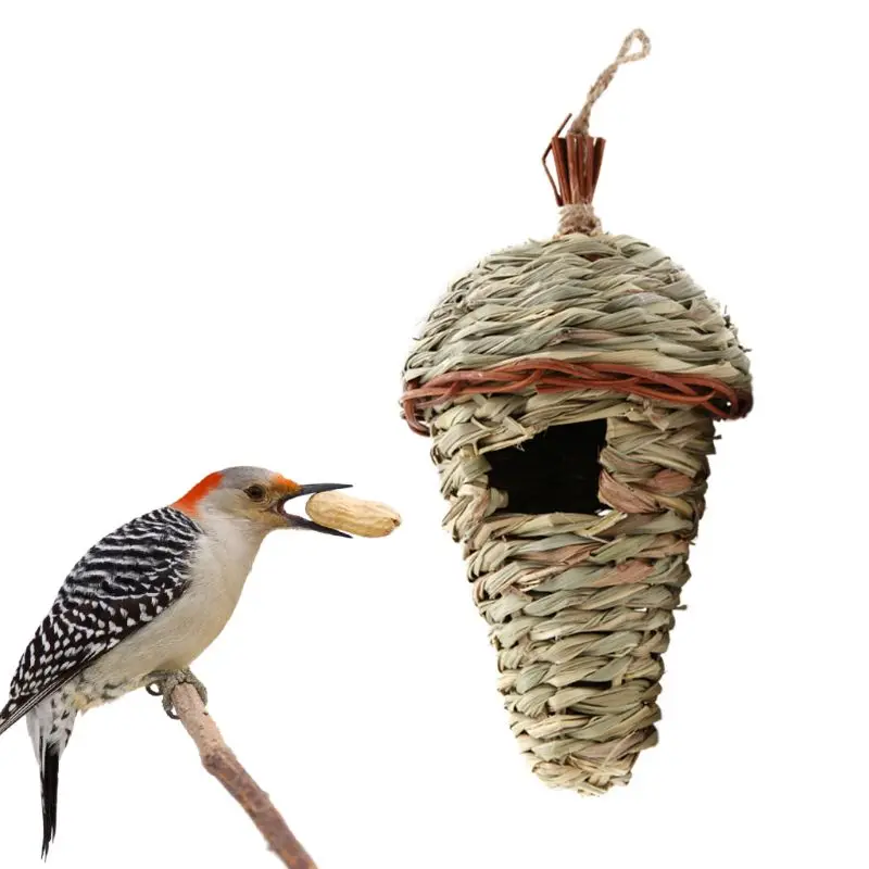 Natural Hanging Bird Hut Finch Nest Bed Hummingbird Outdoor Cage Hideaway |