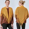 Fashion Solid Color Air Conditioning Warm Wool Knitted Shawl Women Winter Cold Cashmere Fringed Flower Hollow Triangle Scarf T78 3