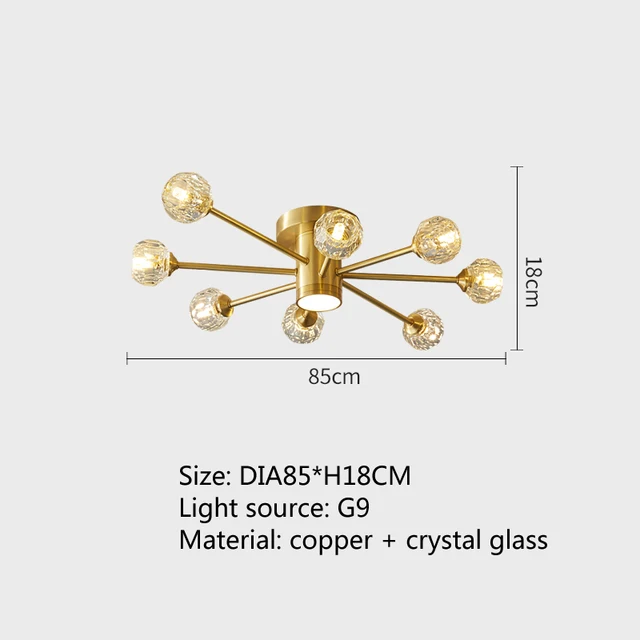 Modern luxury copper crystal ceiling lamp lighting American retro lamp restaurant golden luster molecular art ceiling lamp 8