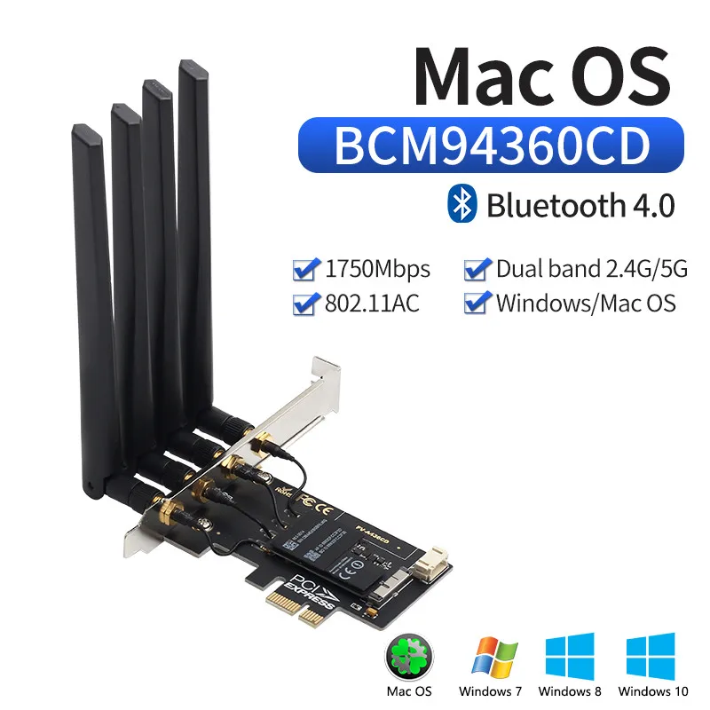 1750 Мбит/с PCIe Беспроводная Двухдиапазонная карта BCM94360CD 802.11ac Hackintosh macOS Bluetooth 4 0 Wifi