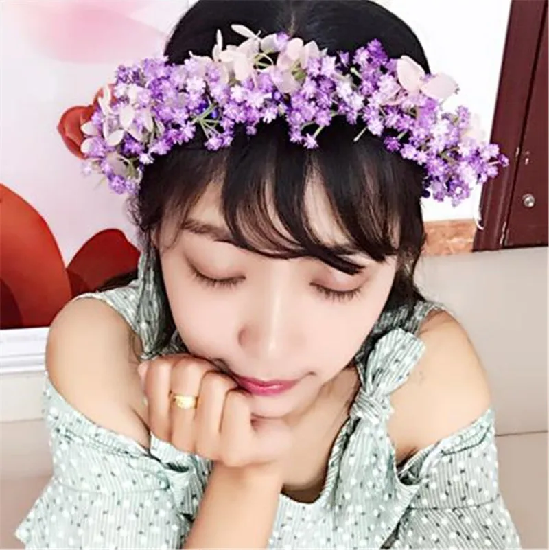 

bridal headband wedding headwear festive party supplies photo props babysbreath flower wreath rattan girls women's headbands