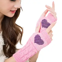 Женские зимние полосатые перчатки с полными пальцами, Модные осенние женские перчатки без пальцев с сердечком, зимние вязаные перчатки на