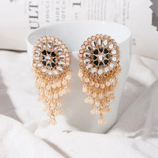 East Indian Polki Diamond Drop Earrings 20K Yellow Gold