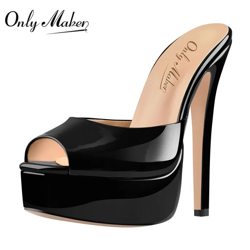 

Onlymaker Women's Peep Toe Stiletto High Heels Square Ankle Strap Mules Solid Slingbacks Slip On Black Sandals