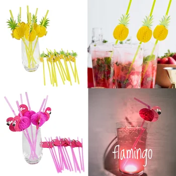 

25/50pcs Flamingo Pineapple Disposable Plastic Straws Summer Hawaiian Beach Pool Wedding Party Supplies Cocktail Drinks Straws