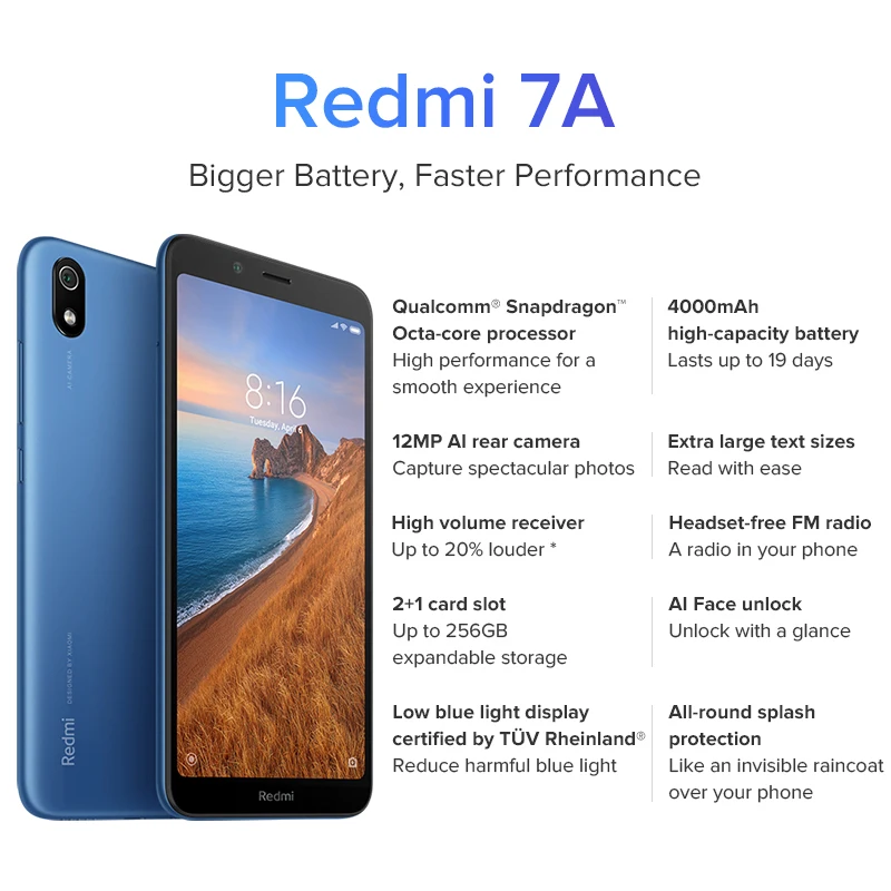 Глобальная версия Xiaomi Redmi 7A 2 Гб Оперативная память 32GB Встроенная память 5,4" Snapdargon 439 Octa core 4000 мАч Батарея 12MP Камера смартфон