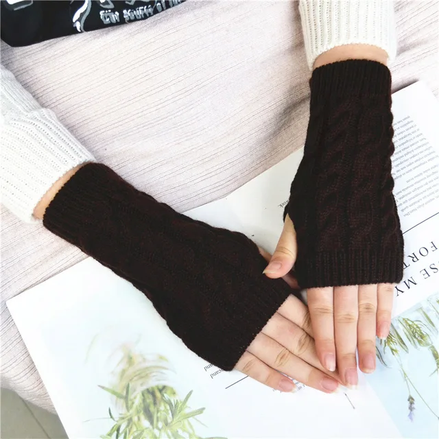 2021 Winter Women Arm Warmers Knitted Long Gloves митенки Twist Pattern Warmer Fingerless Gloves For Men перчатки без пальцев 6