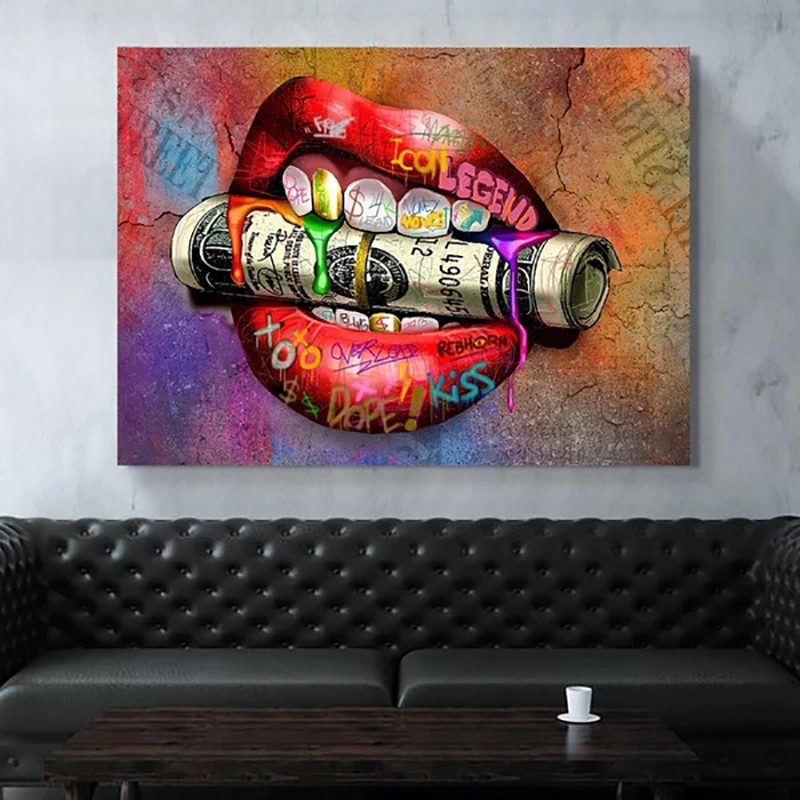 

Nordic Style Canvas Painting Print Lips Money Picture Home Decoration Wall Art Modular Abstract Watercolor Hot Sale Frame Poster