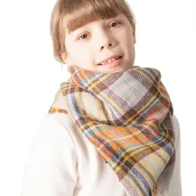 Женский кашемировый шарф, клетчатый Детский шарф из пашмины, зимний теплый квадратный шарф, утолщенный воротник, шарф для девочек и мальчиков, шарф