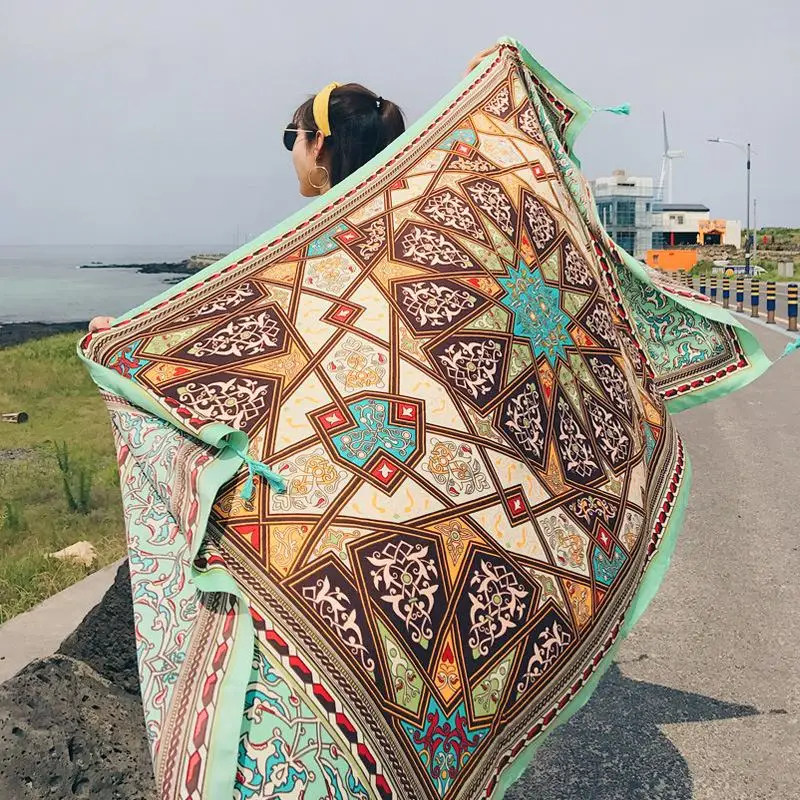 Fashions 90x180cm Twill Cotton Pareo Beach Cover-Ups Women Large Beach Dress Bikini Bathing Swimwear Cover Up Sarong Wrap Scarf 4