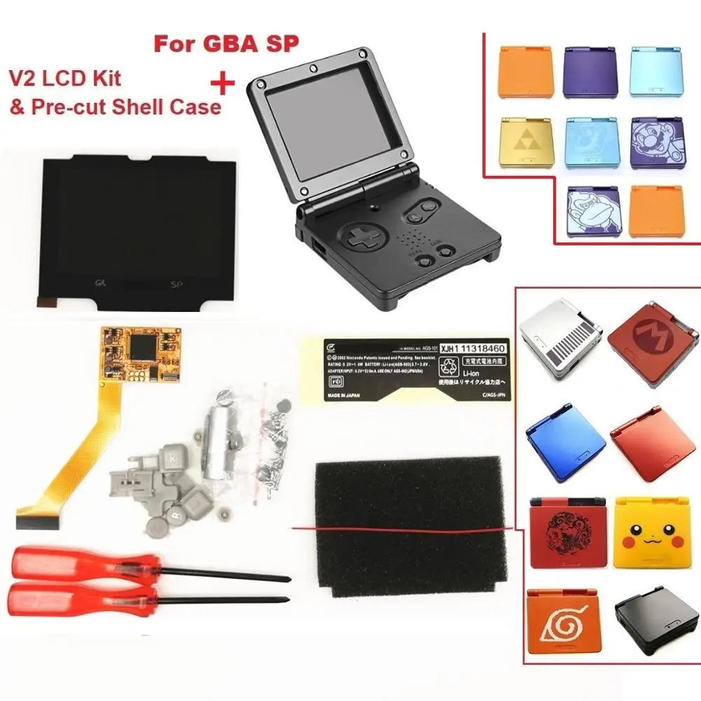 V2 IPS комплекты ЖК экранов для GBA SP Подсветка ЖК экрана 5 уровней яркость V2 экран для консоли GBA SP и предварительно вырезанный чехол|Запасные части| | АлиЭкспресс
