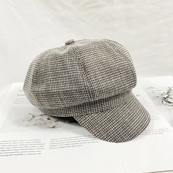 

Hat female autumn and winter octagonal hat British style beret literary painter hat retro newsboy hat