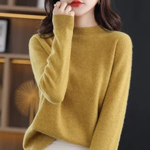 

Explosive Style, 100% Pure Australian Wool, Female Semi-High Collar, One-Line Ready-To-Wear, Cashmere Sweater Knit, Chic Sweater